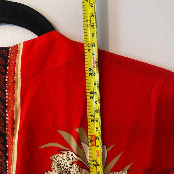 Chico's Red Floral Animal Print Art Nouveau Kimono Cardigan Robe Small / Medium - Picture 10 of 10